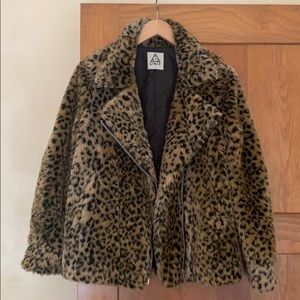 UNIF Leopard Faux Fur Moto Jacket